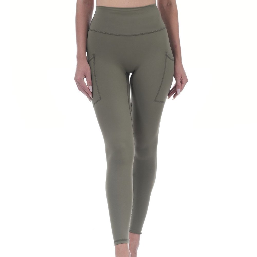 Allsense Women's Full Length High Waist Leggings Yoga Pants w/ Pocket Olive